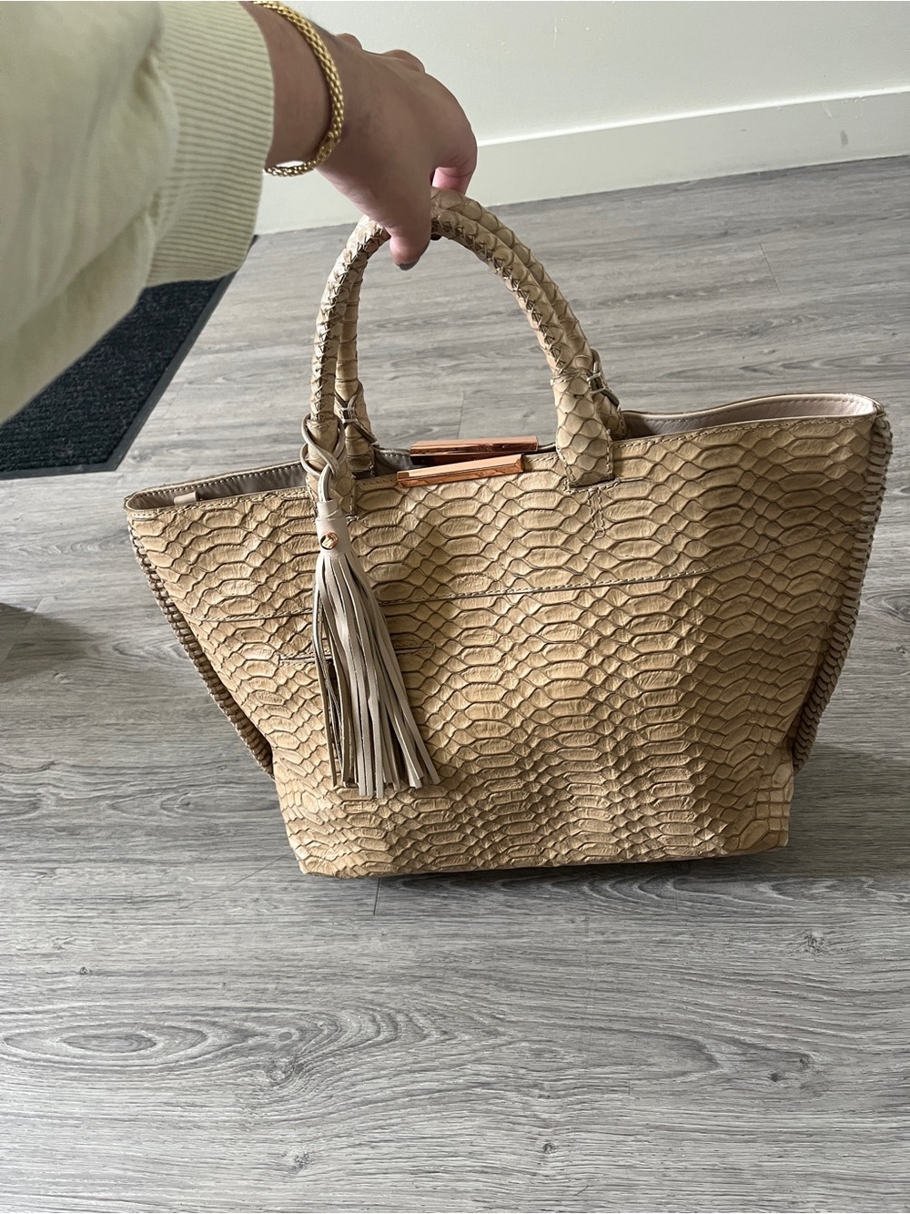 Botkier Beige Textured Tote with Tassel